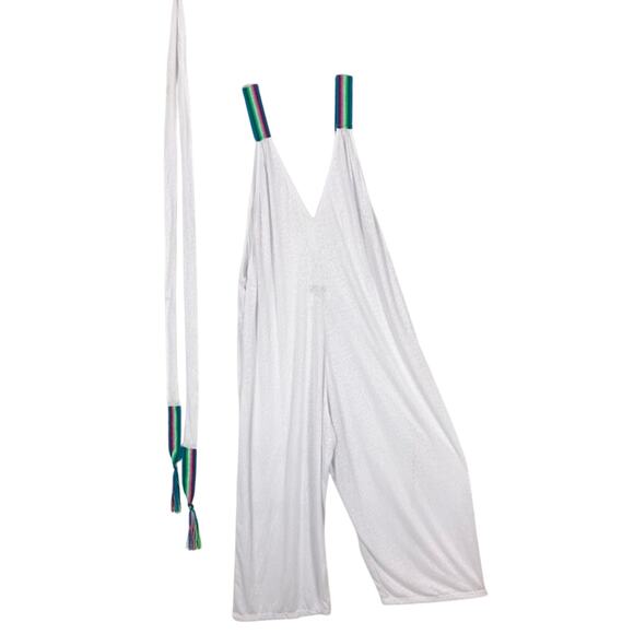 nwot PITUSA Jumpsuit Petite Rainbow-Straps Wide Leg V-Neck Lightweight Peru Boho - Picture 1 of 8